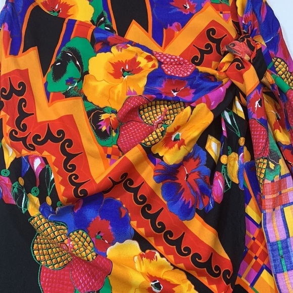 Vintage Pineapple Moon Abstract Faux Wrap Dress - Picture 8 of 8